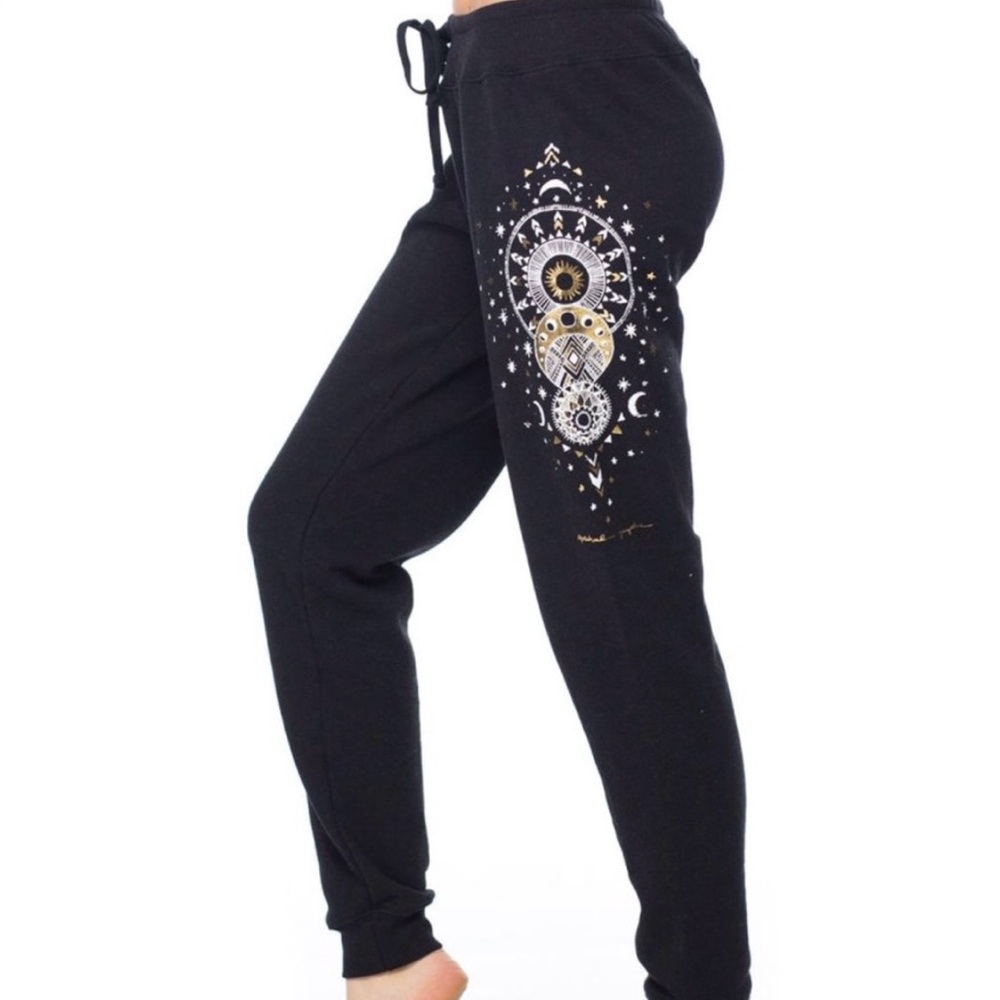 Spiritual Gangster Black Mystical Moon Sweatpants Joggers Gold White Celestial